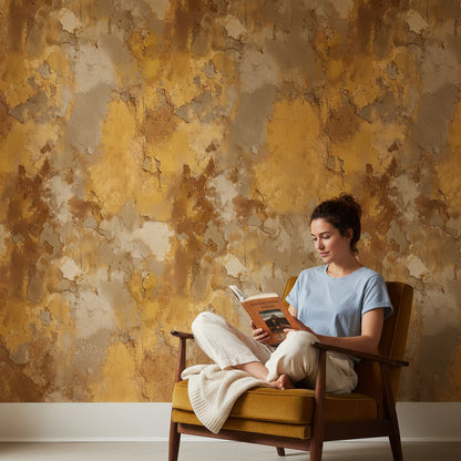 Golden Brown Abstract Textured Wallpaper