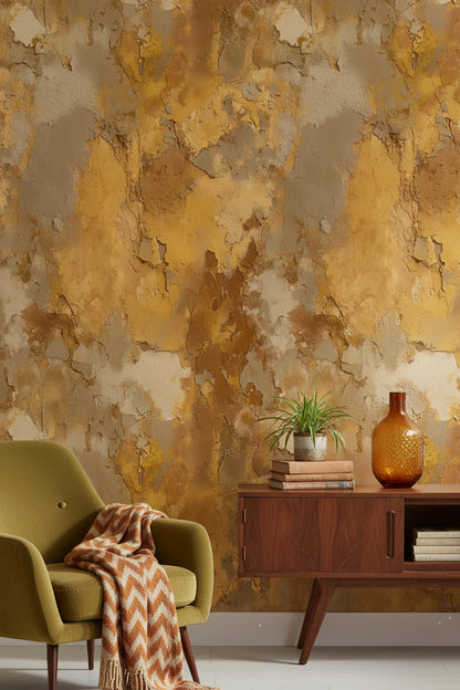 Golden Brown Abstract Textured Wallpaper