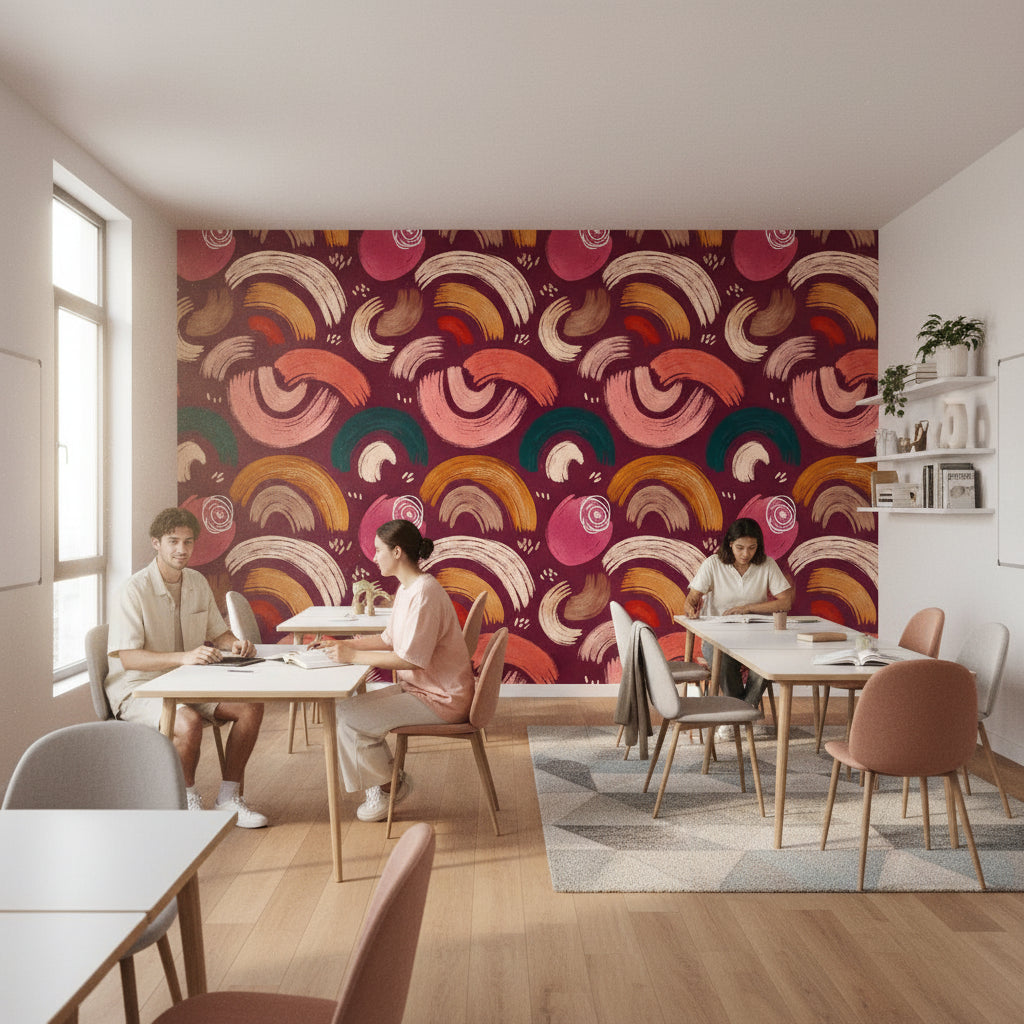 Burgundy and Ochre Abstract Brushstroke Wallpaper