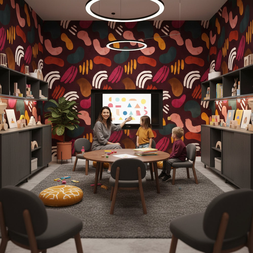Rich Burgundy Multicolor Abstract Shapes Wallpaper