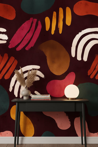 Rich Burgundy Multicolor Abstract Shapes Wallpaper