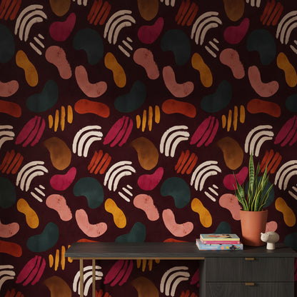 Rich Burgundy Multicolor Abstract Shapes Wallpaper