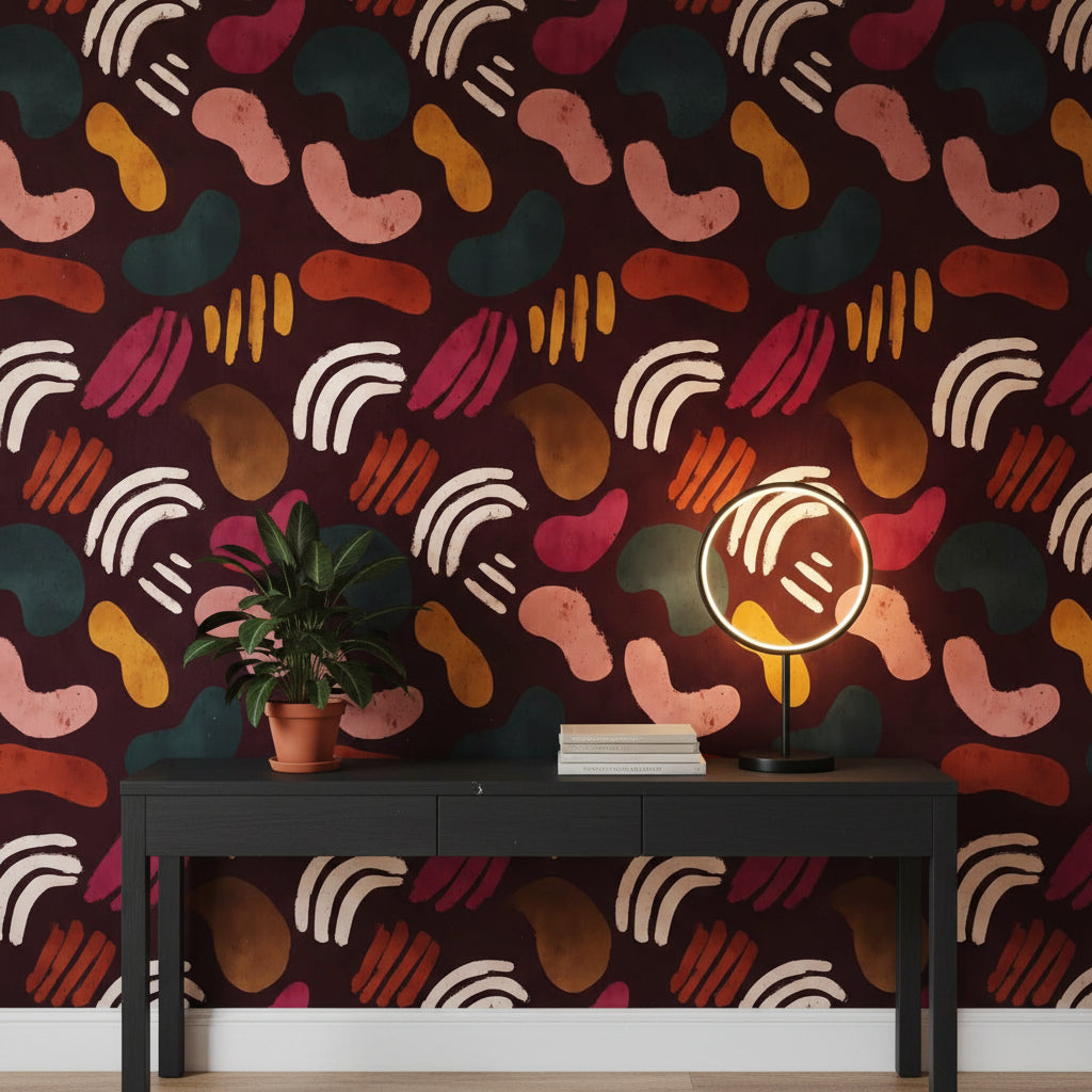 Rich Burgundy Multicolor Abstract Shapes Wallpaper