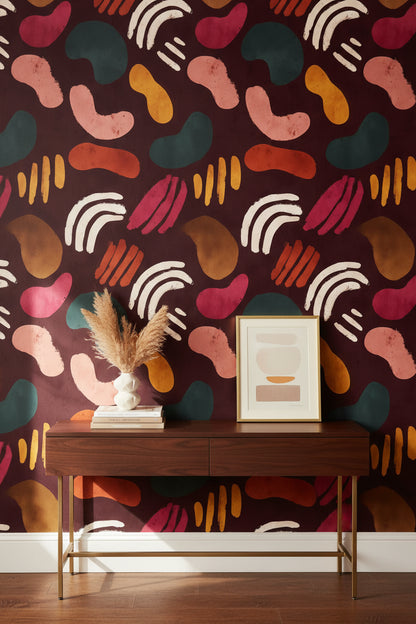 Rich Burgundy Multicolor Abstract Shapes Wallpaper