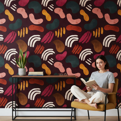Rich Burgundy Multicolor Abstract Shapes Wallpaper