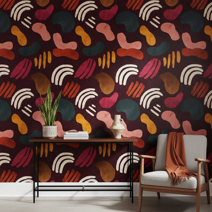 Rich Burgundy Multicolor Abstract Shapes Wallpaper