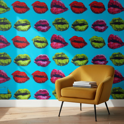 Vibrant Pop Art Lip Pattern Wallpaper