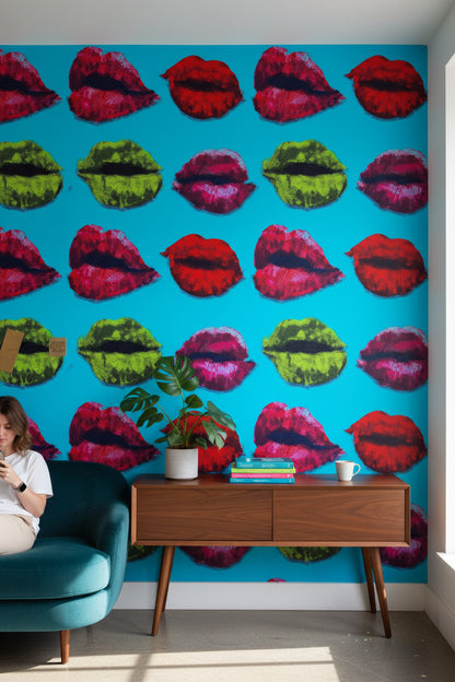 Vibrant Pop Art Lip Pattern Wallpaper