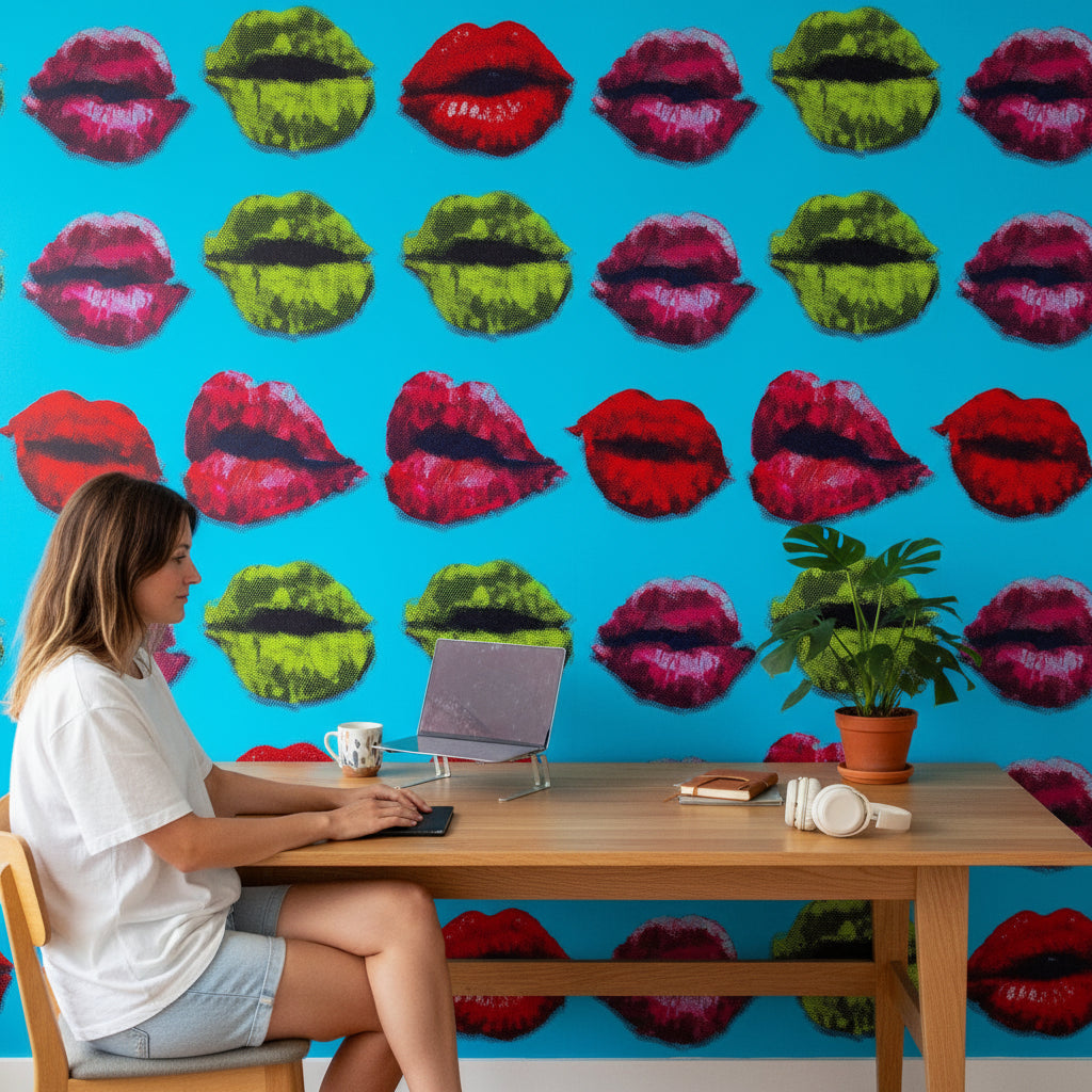 Vibrant Pop Art Lip Pattern Wallpaper
