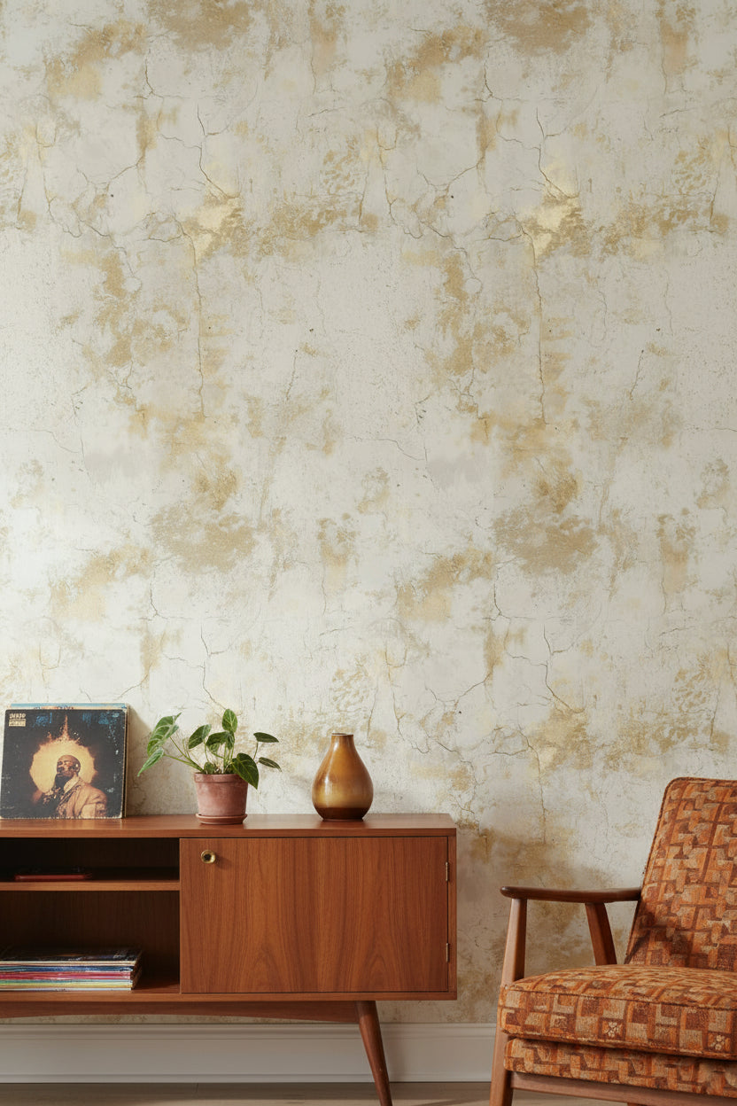 Cream and Gold Look Textured Concrete Effect Wallpaper