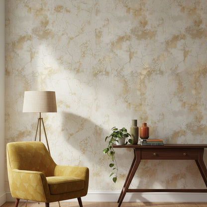 Cream and Gold Look Textured Concrete Effect Wallpaper