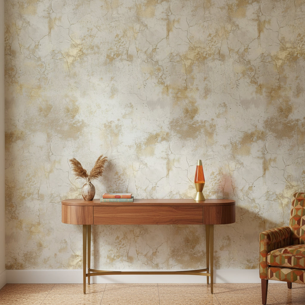 Cream and Gold Look Textured Concrete Effect Wallpaper