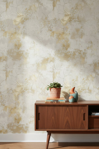 Cream and Gold Look Textured Concrete Effect Wallpaper