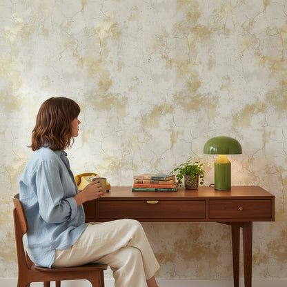 Cream and Gold Look Textured Concrete Effect Wallpaper