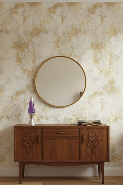 Cream and Gold Look Textured Concrete Effect Wallpaper