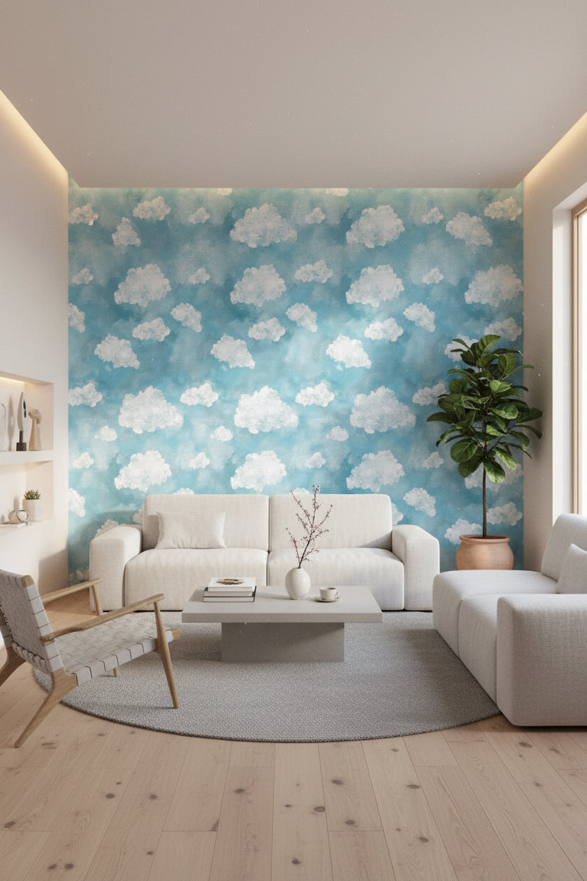 Clouds Wallpaper Sky Mural Blue Wall Decor