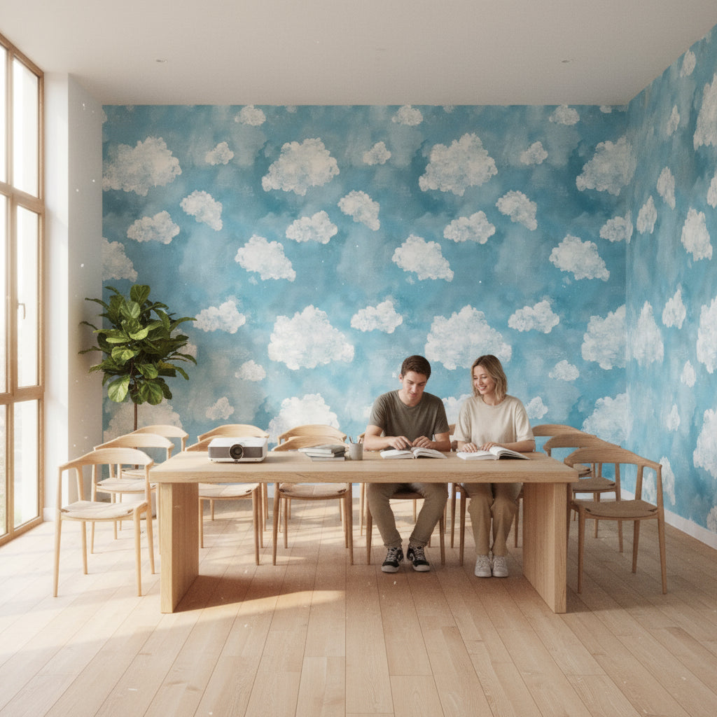 Clouds Wallpaper Sky Mural Blue Wall Decor