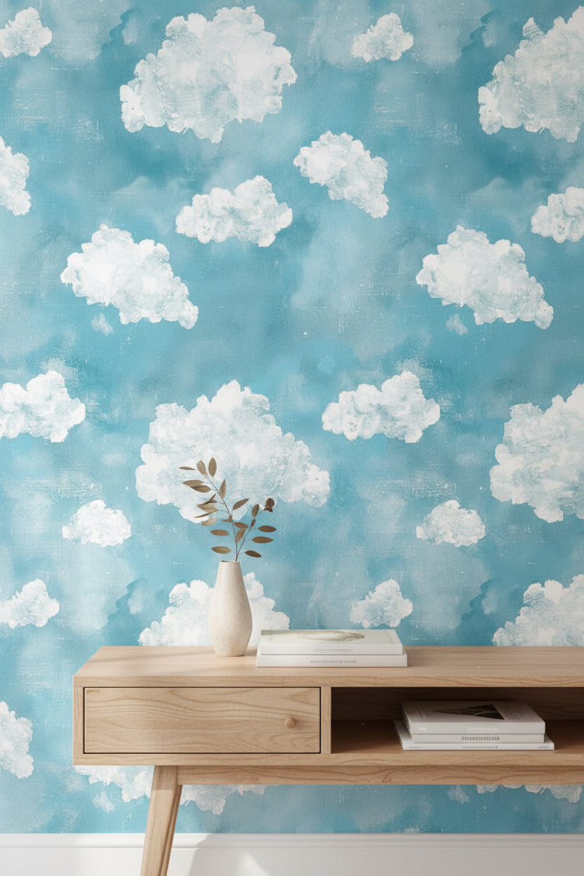 Clouds Wallpaper Sky Mural Blue Wall Decor