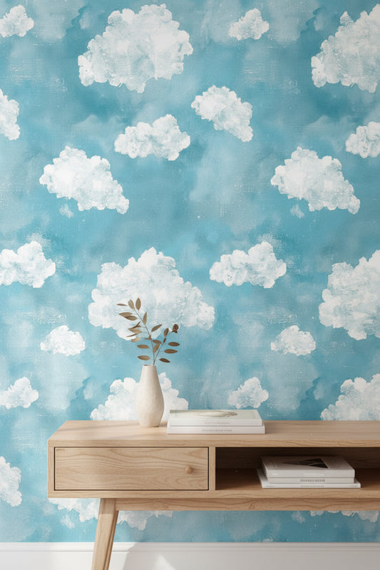 Clouds Wallpaper Sky Mural Blue Wall Decor