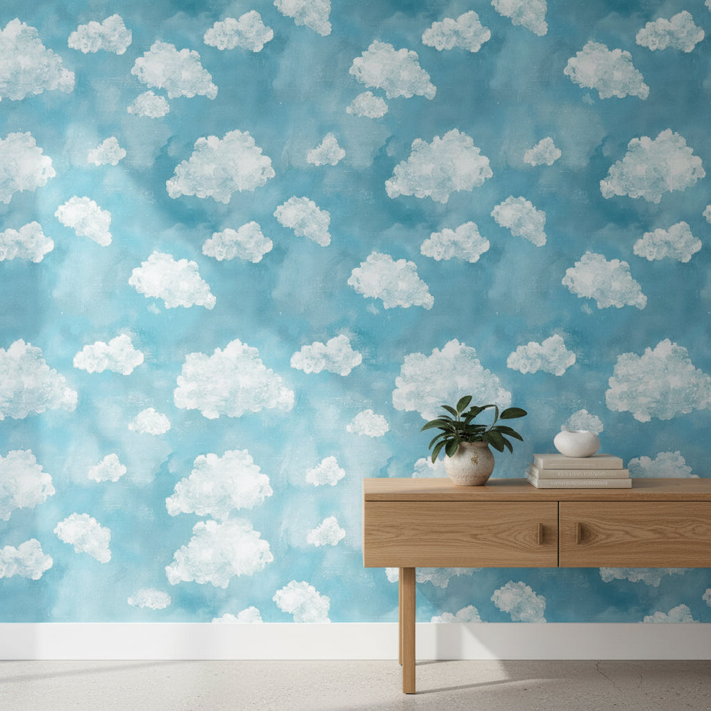 Clouds Wallpaper Sky Mural Blue Wall Decor