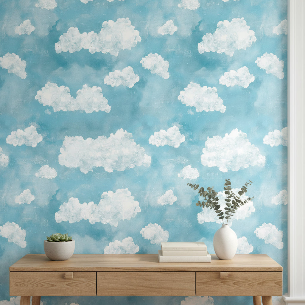 Clouds Wallpaper Sky Mural Blue Wall Decor
