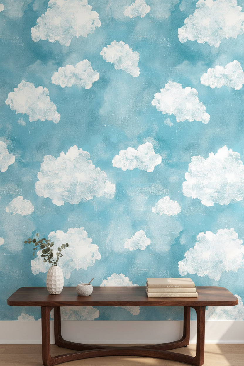 Clouds Wallpaper Sky Mural Blue Wall Decor