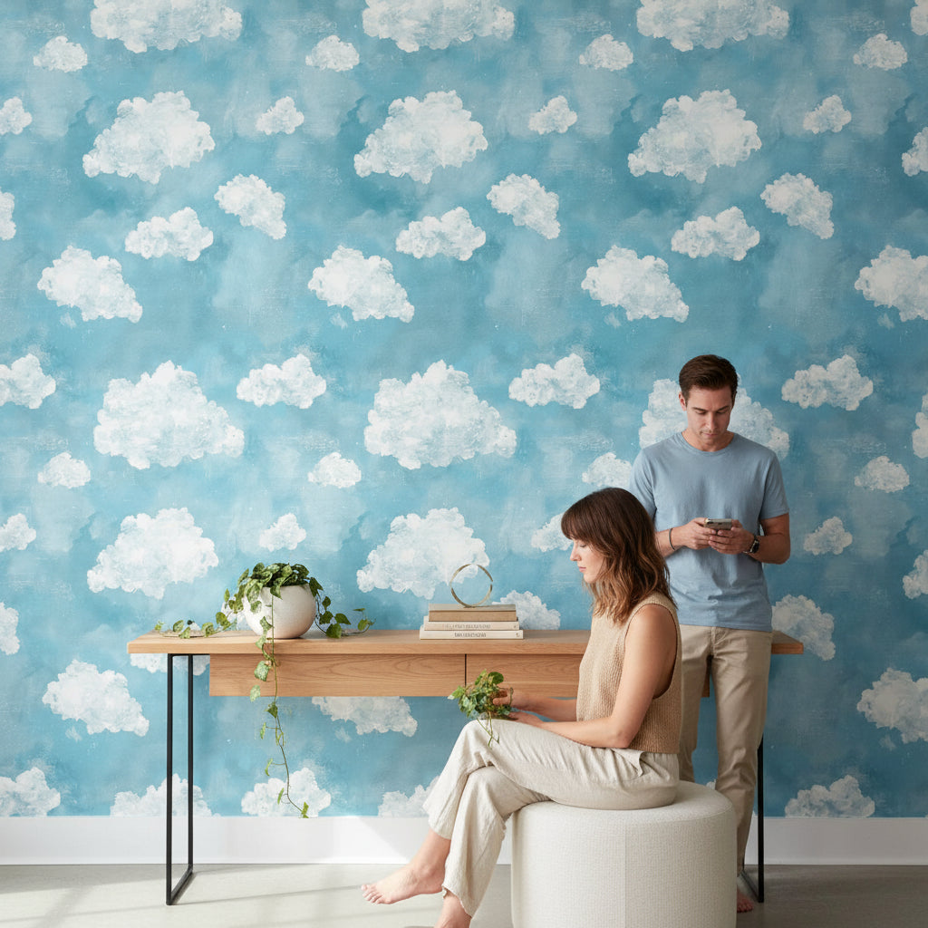 Clouds Wallpaper Sky Mural Blue Wall Decor