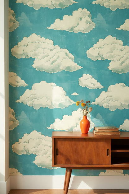 Turquoise Sky Cloud Pattern Wallpaper