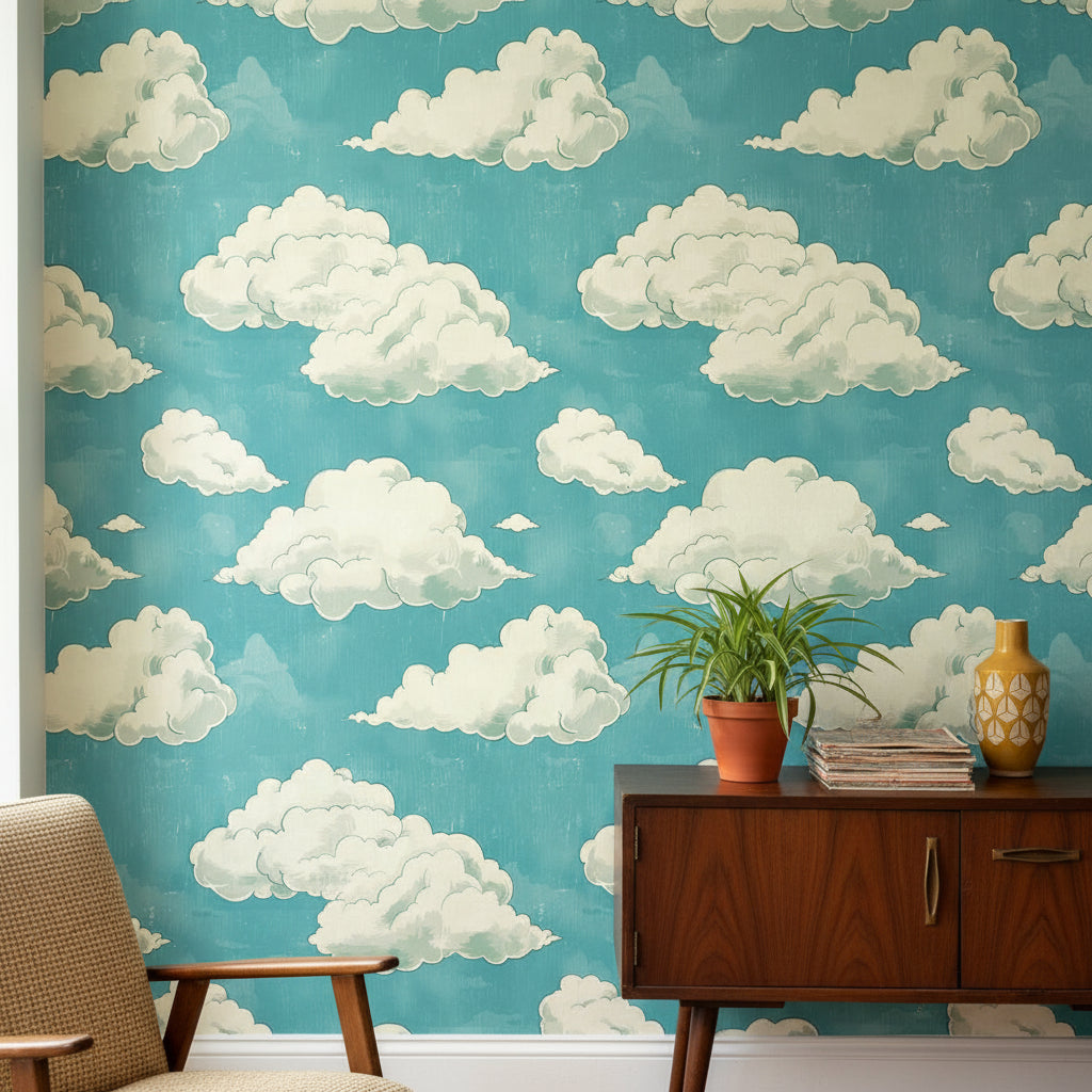 Vintage Clouds Wallpaper Whimsical Serene Wall Mural
