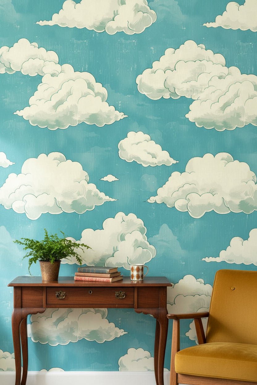 Vintage Clouds Wallpaper Whimsical Serene Wall Mural