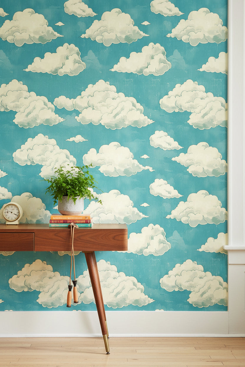 Turquoise Sky Cloud Pattern Wallpaper