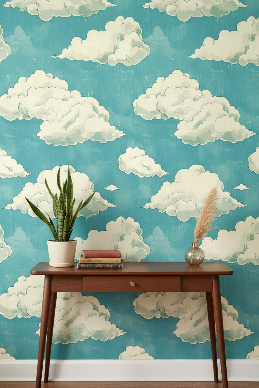Vintage Clouds Wallpaper Whimsical Serene Wall Mural