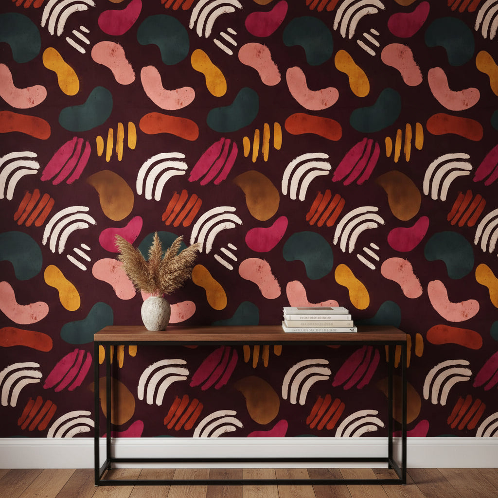 Rich Burgundy Multicolor Abstract Shapes Wallpaper