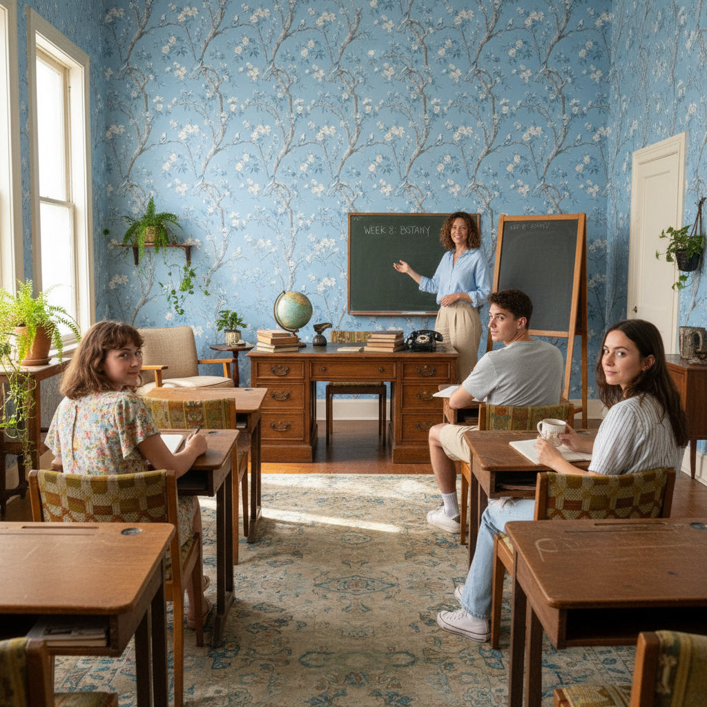 Floral Wallpaper Birds Mural Traditional Wall Decor