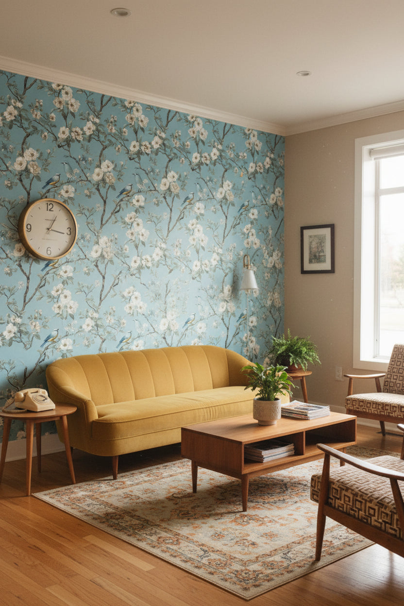 Floral Wallpaper Birds Vintage Wall Mural
