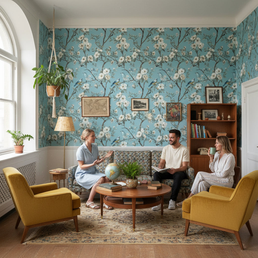 Floral Wallpaper Birds Vintage Wall Mural