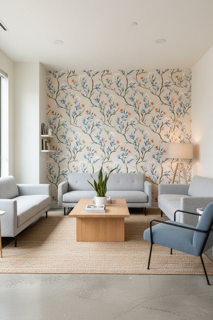 Cream Vintage Wildflower Pattern Wallpaper