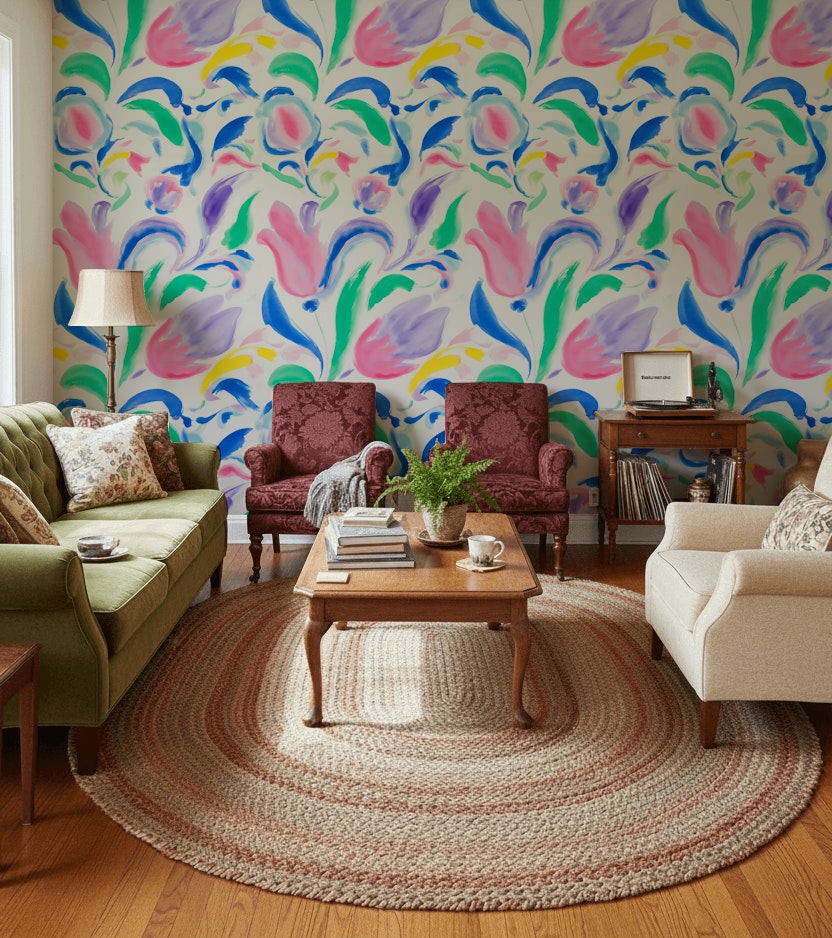 White Background Wallpaper Floral Abstract Wall Decor