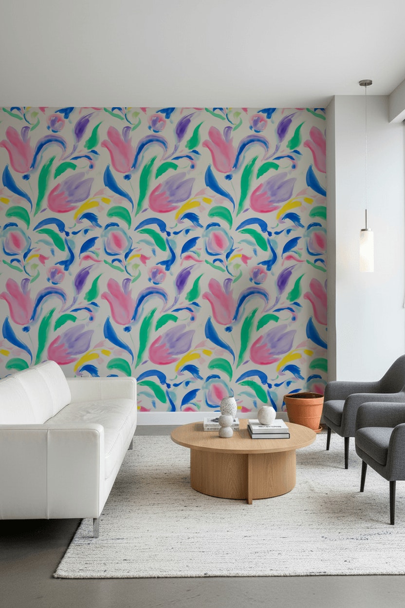 White Background Wallpaper Floral Abstract Wall Decor