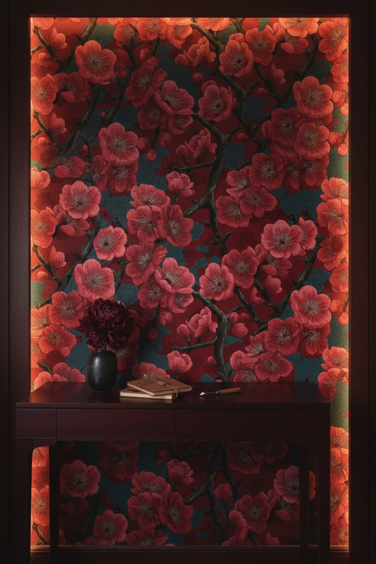 Floral Wallpaper Red Traditional Wall Mural