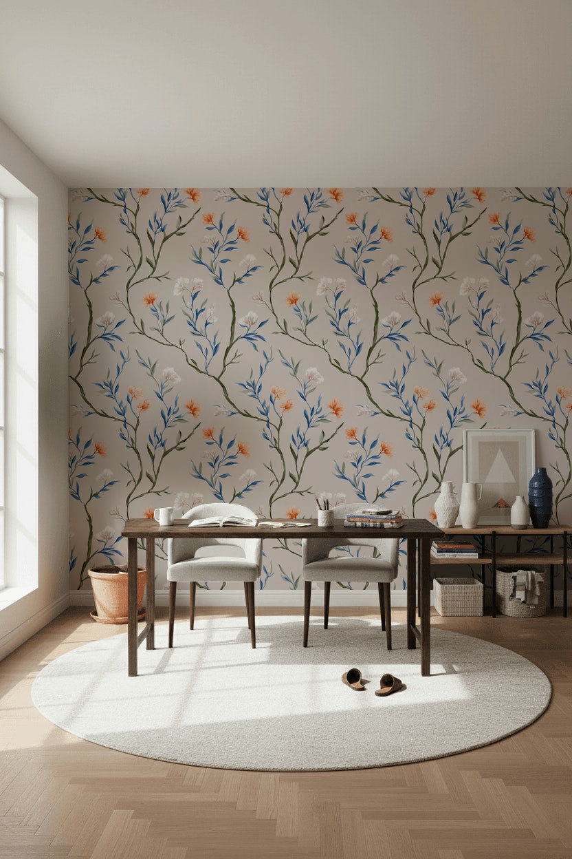 Floral Wallpaper Modern Mural Beige Wall Decor
