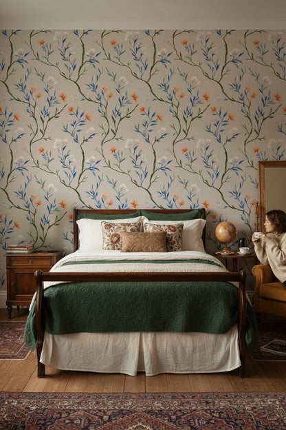 Cream Vintage Wildflower Pattern Wallpaper