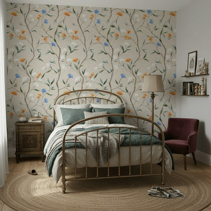 Beige Vintage Floral Branches Wallpaper