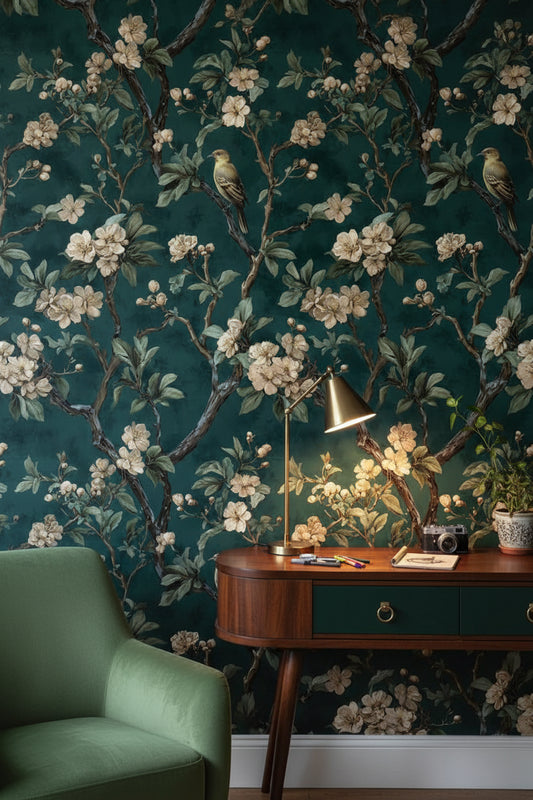 Floral Wallpaper Vintage Bird Removable Wall Decor