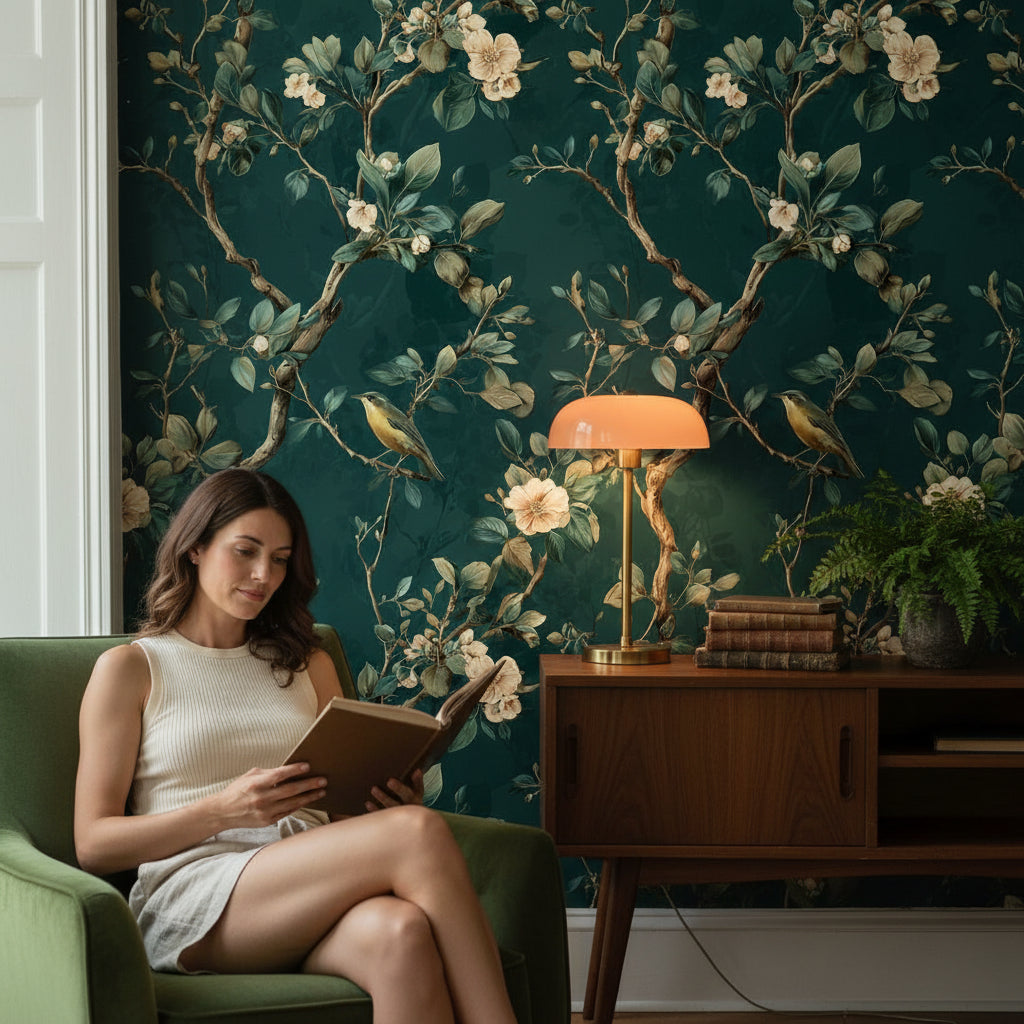 Floral Wallpaper Vintage Bird Wall Mural