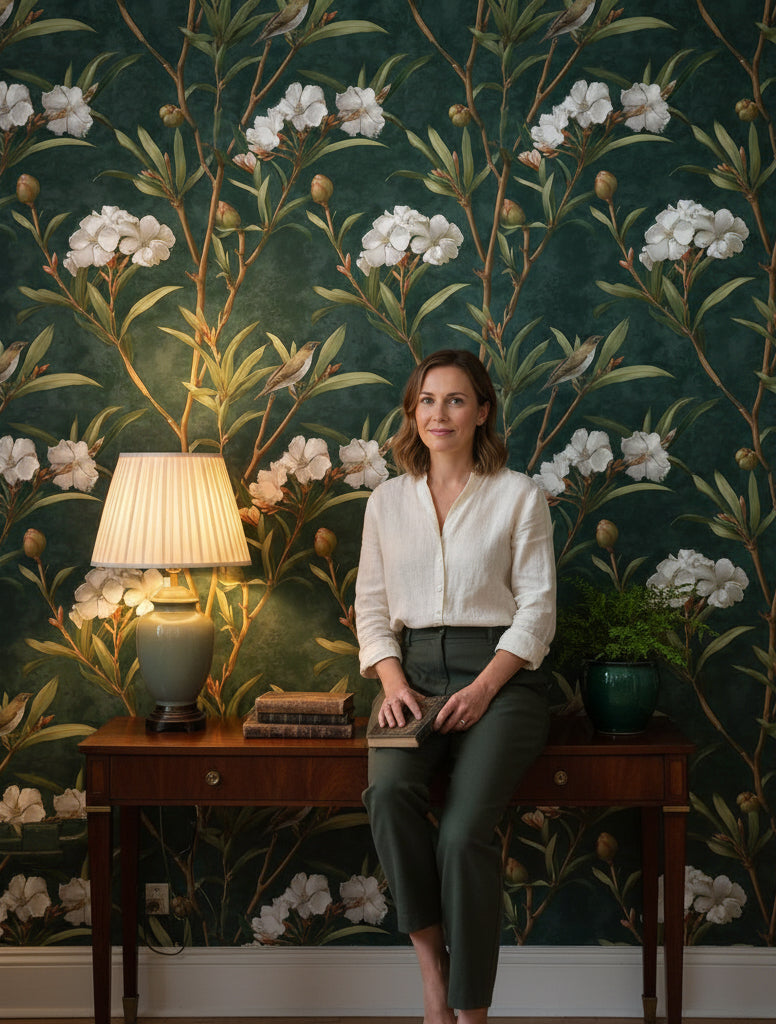 Floral Wallpaper Bird Mural Green Wall Decor