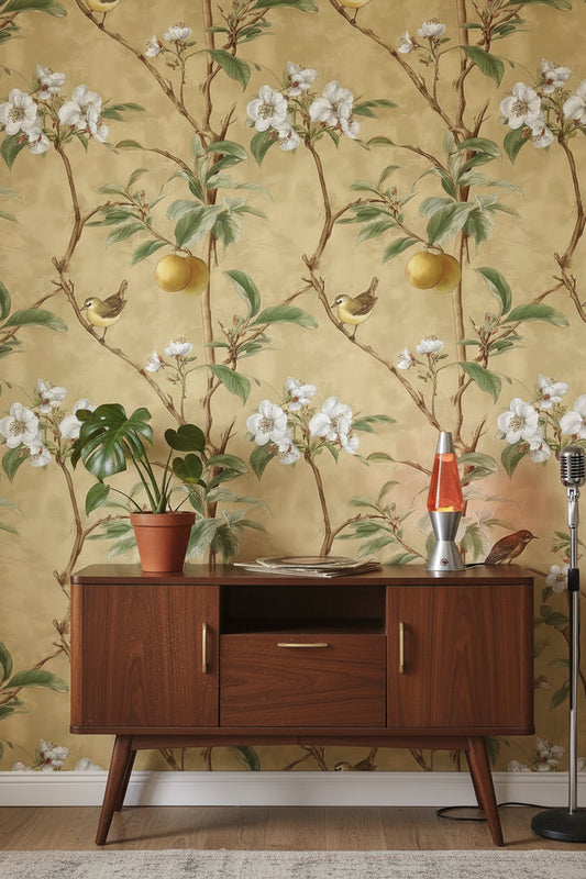 Floral Wallpaper Vintage Birds Removable Wall Decor