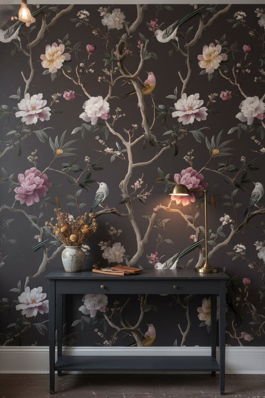 Vintage Floral Wallpaper Birds Traditional Wall Mural
