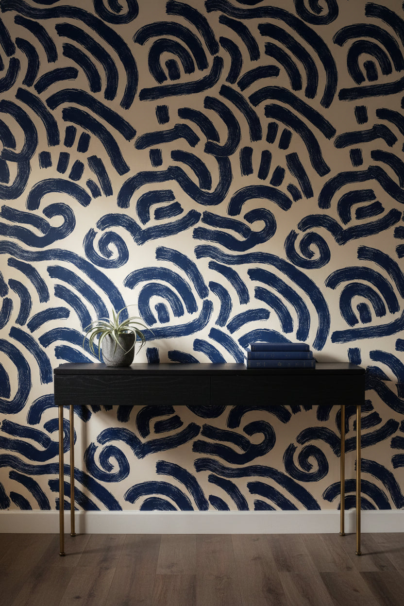 Abstract Pattern Wallpaper Navy Playful Wall Decor