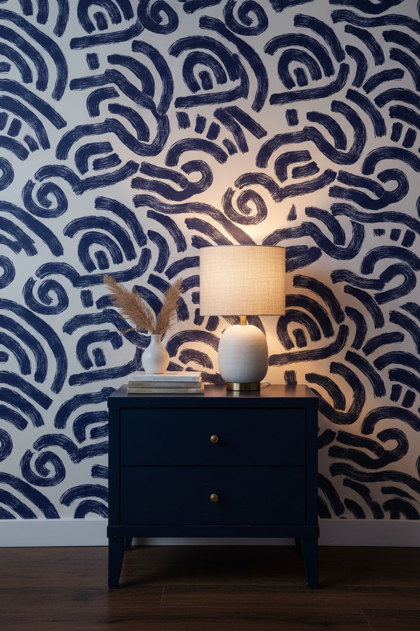 Abstract Pattern Wallpaper Navy Playful Wall Decor